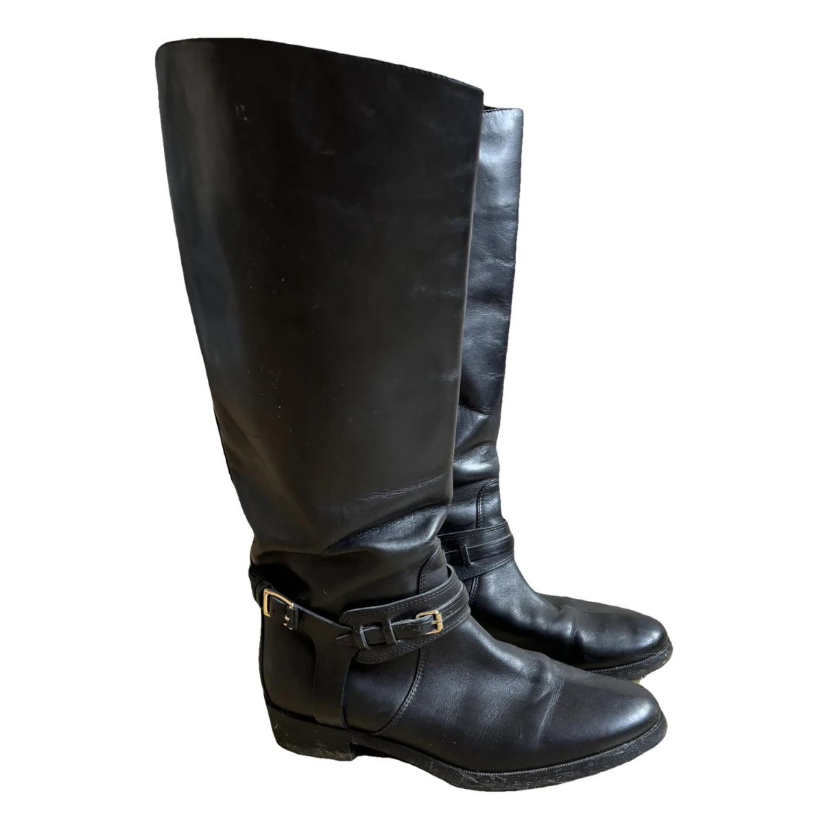 Pre-owned Burberry Leather Riding Boots In Black