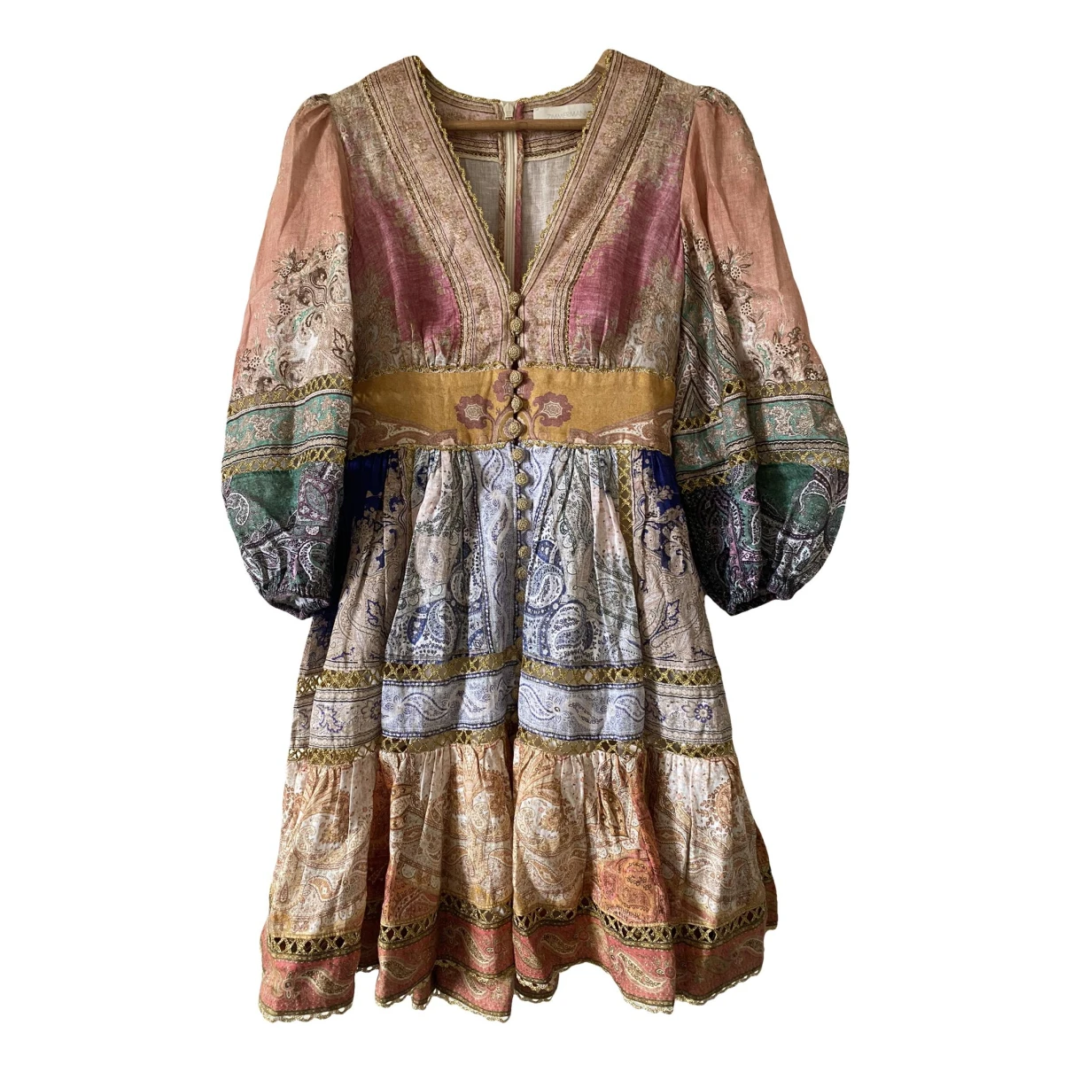 Pre-owned Zimmermann Linen Mini Dress In Multicolour