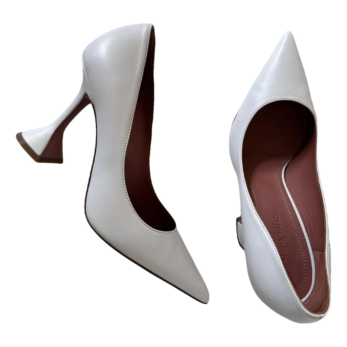 Pre-owned Amina Muaddi Ami Leather Heels In White