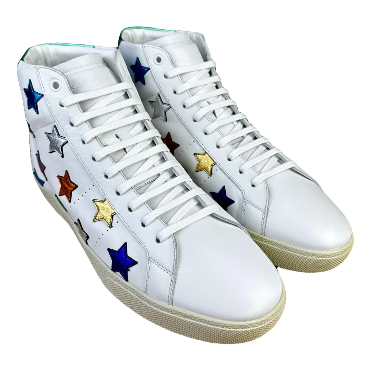 Pre-owned Saint Laurent Court Leather High Trainers In Multicolour