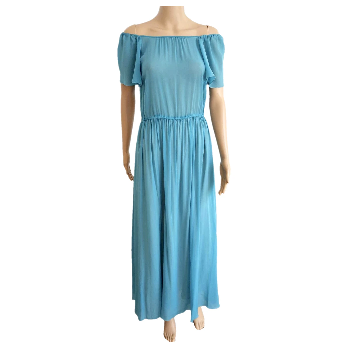 Pre-owned Valentino Silk Maxi Dress In Turquoise