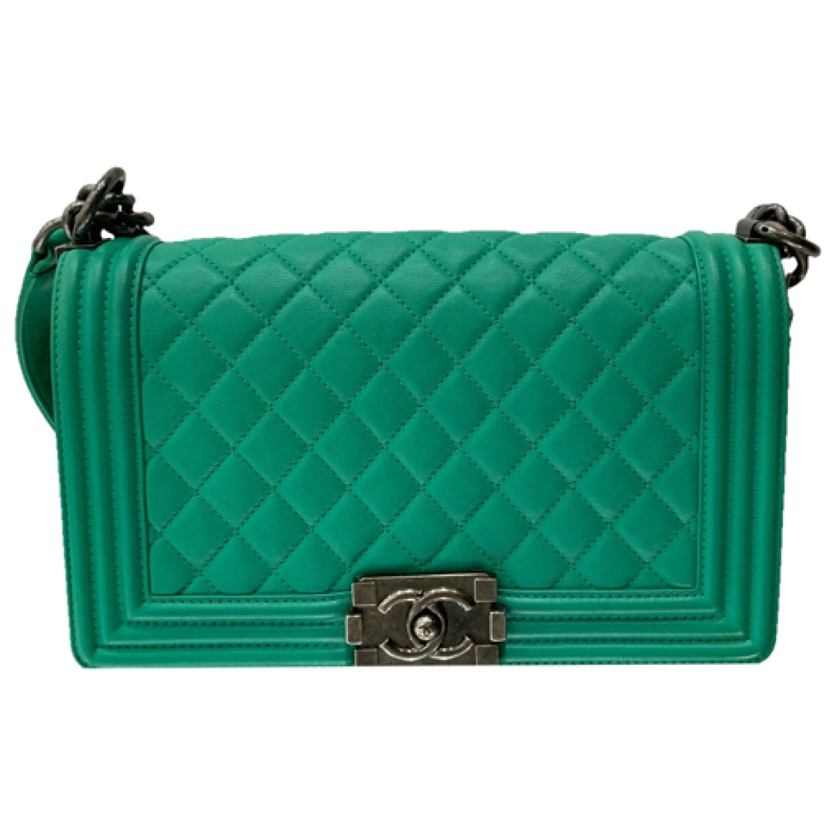 Pre-owned Chanel Boy Leather Crossbody Bag In Green