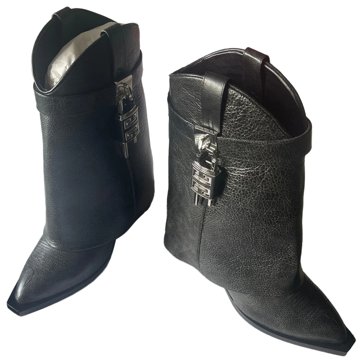 Pre-owned Givenchy Shark Leather Boots In Black