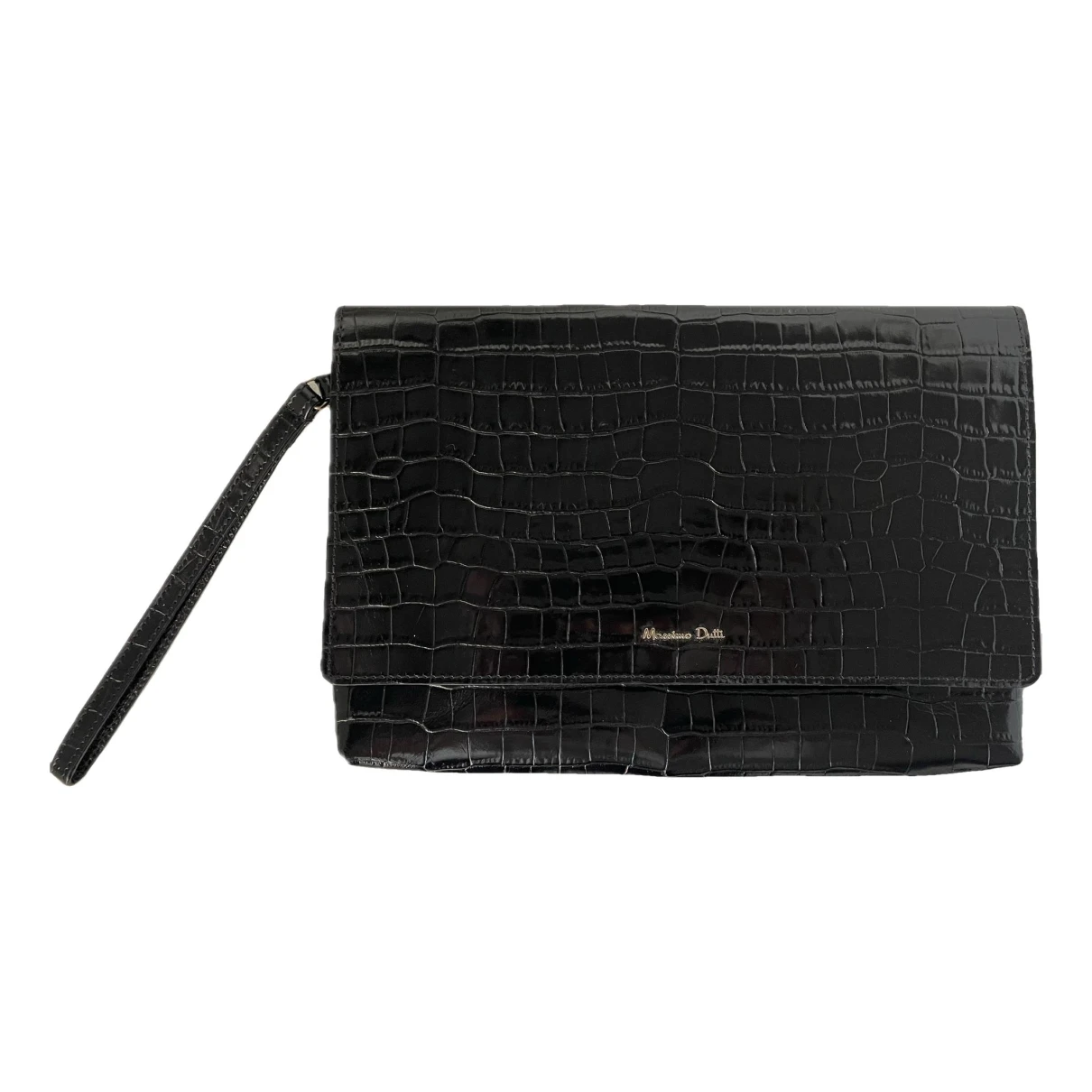 Pre-owned Massimo Dutti Leather Clutch Bag In Black