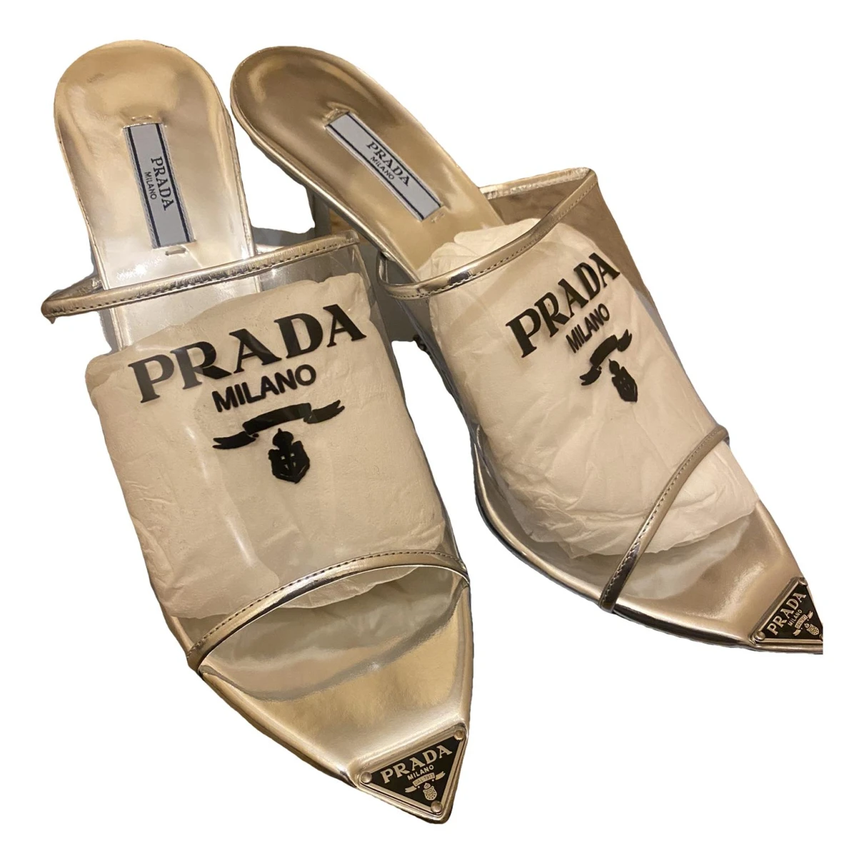 Pre-owned Prada Mules & Clogs In Metallic