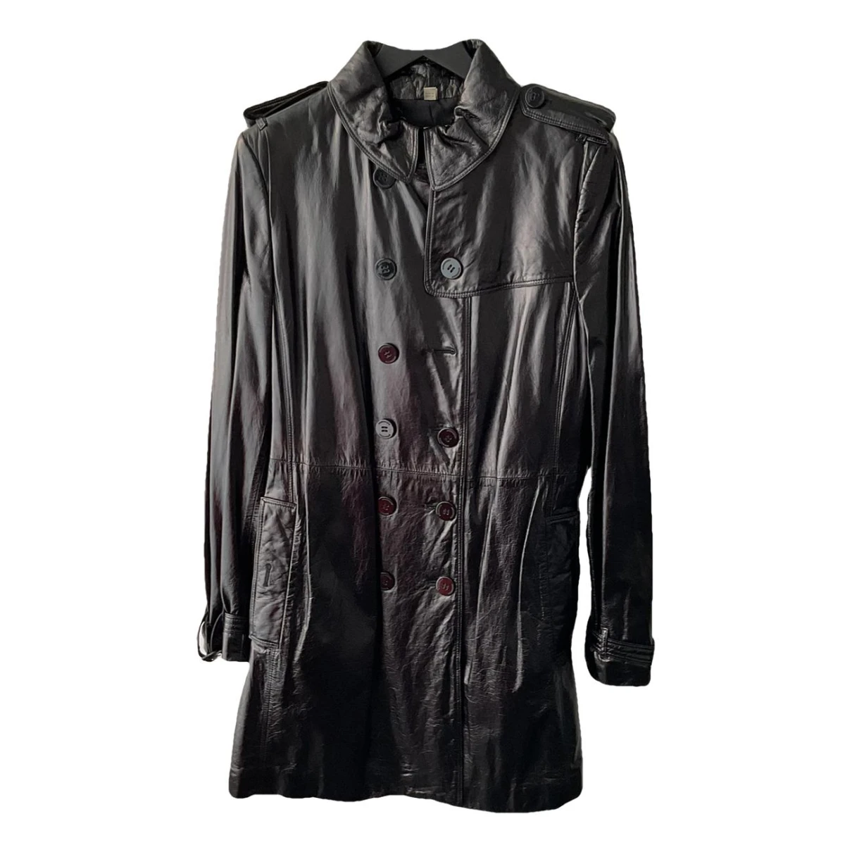 Pre-owned Burberry Patent Leather Trench Coat In Black