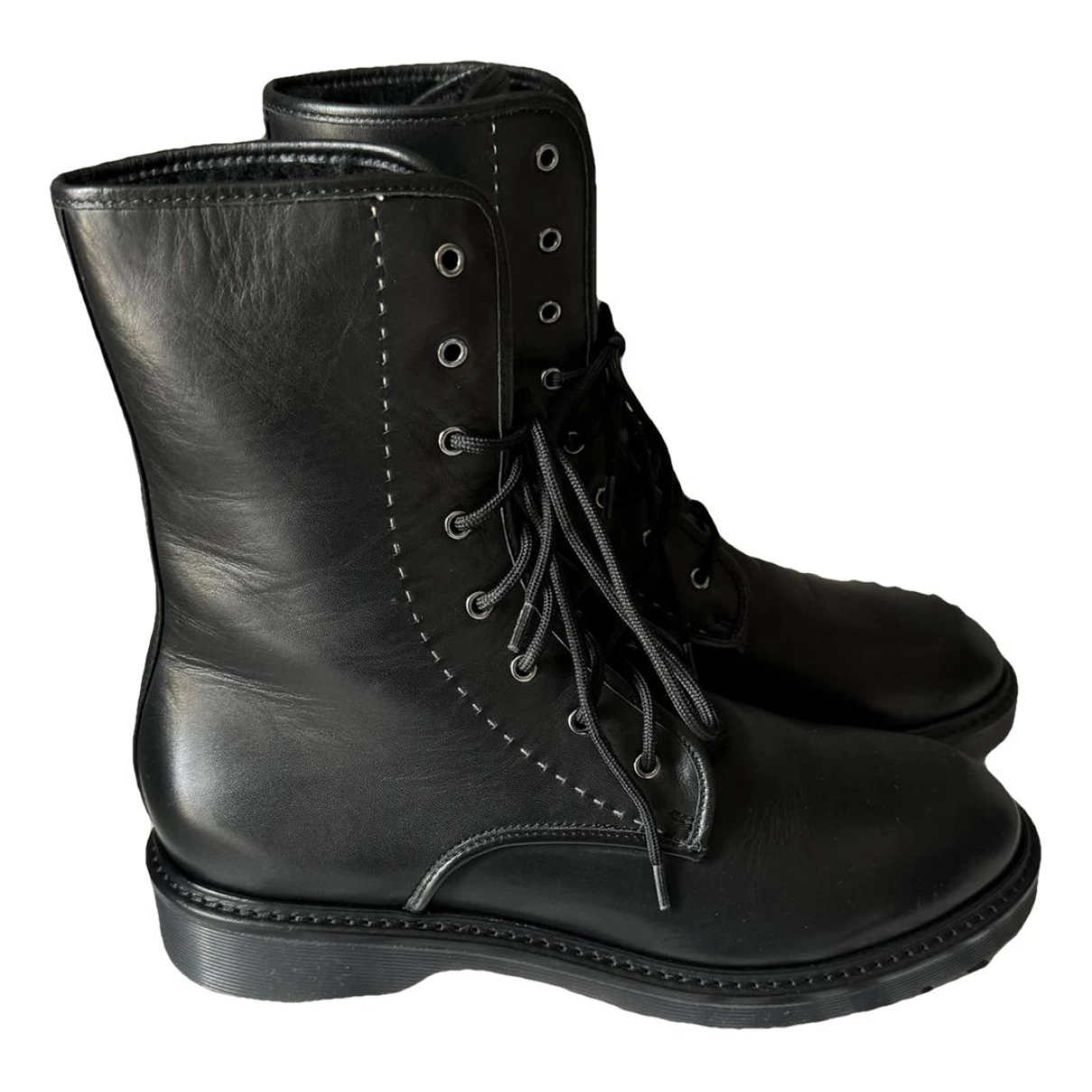 Pre-owned Max Mara Leather Lace Up Boots In Black