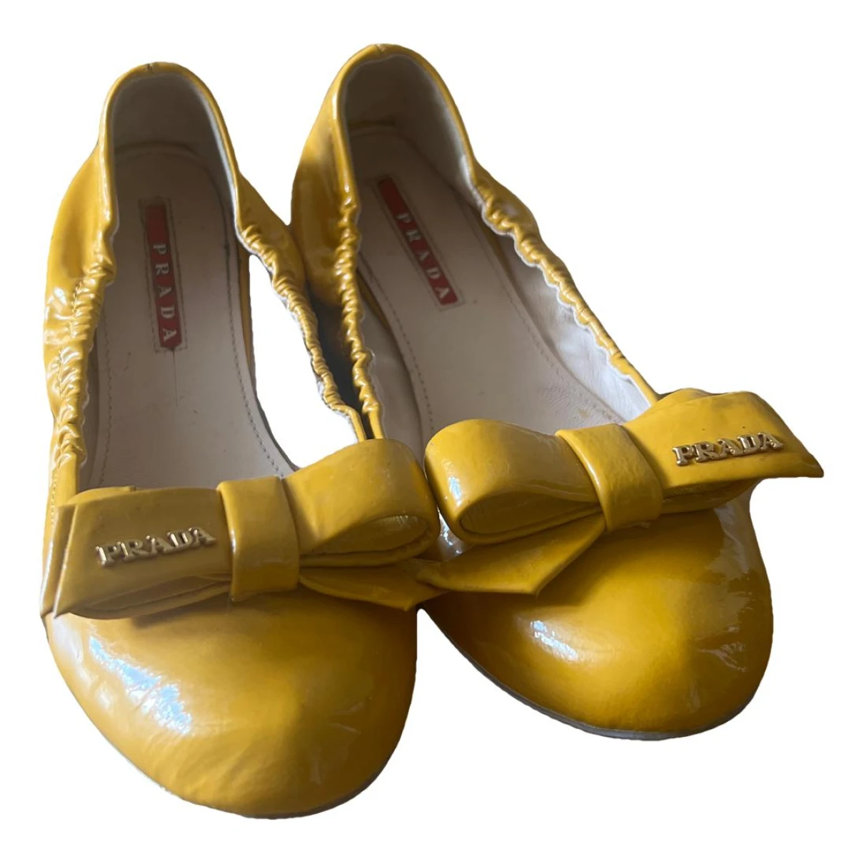 Pre-owned Prada Patent Leather Ballet Flats In Yellow