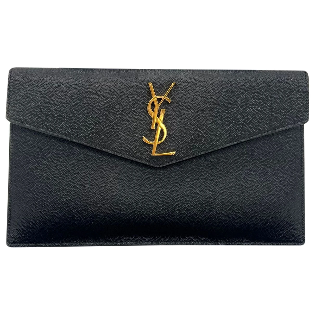 Pre-owned Saint Laurent Uptown Leather Clutch Bag In Black