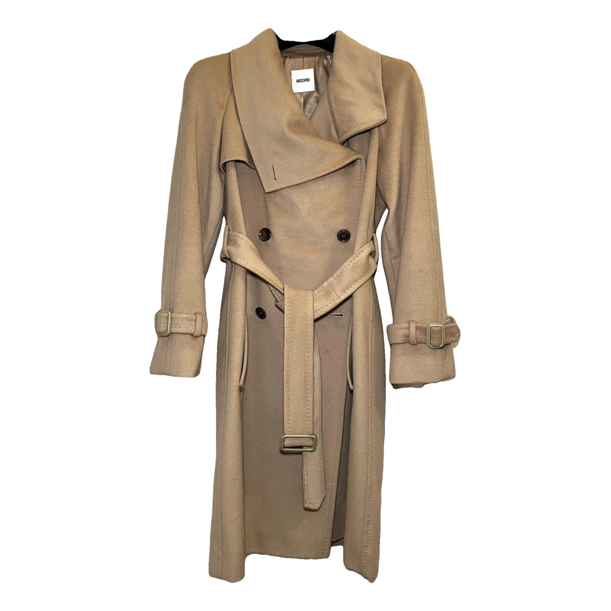 Pre-owned Moschino Wool Trench Coat In Camel