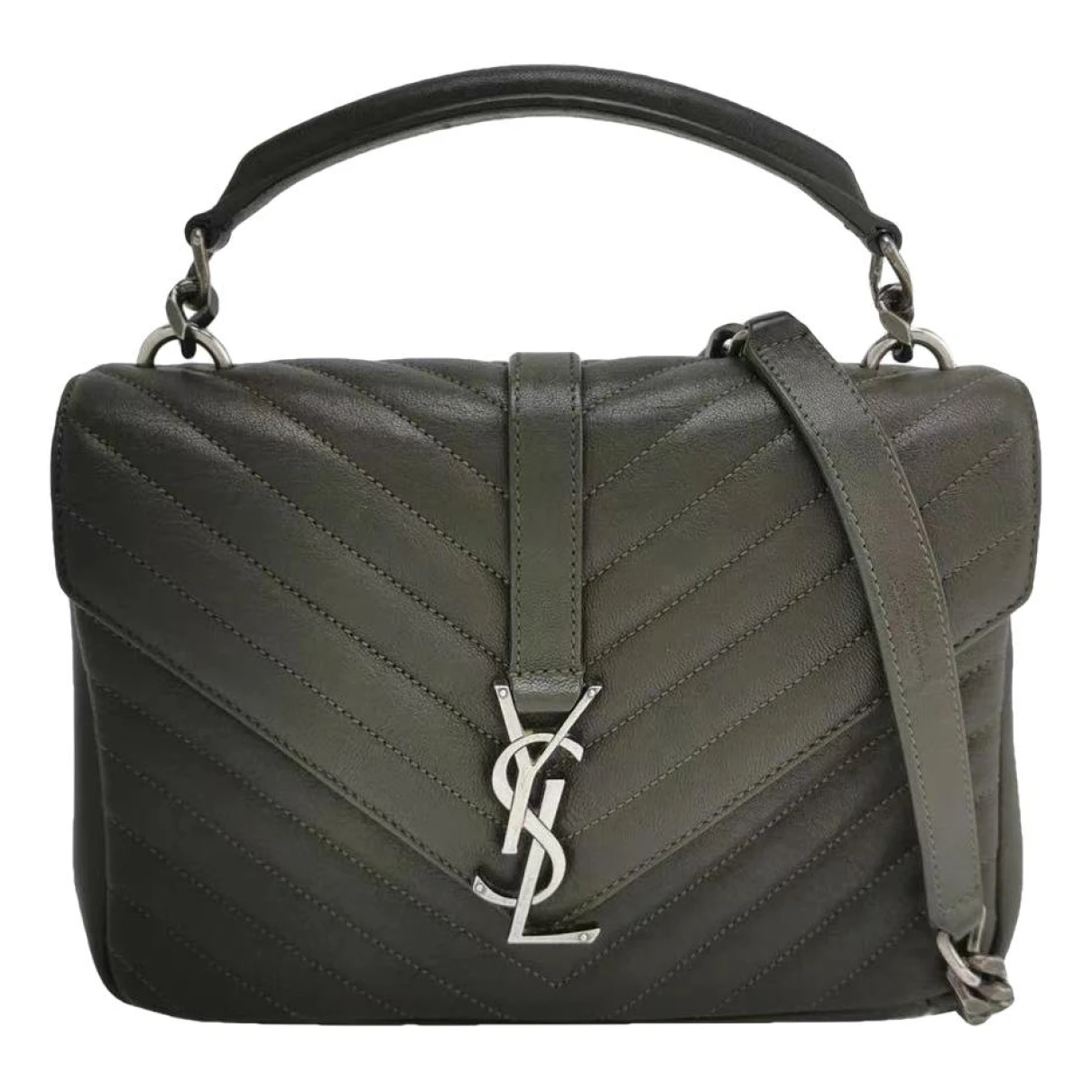 Pre-owned Saint Laurent Collége Monogramme Leather Handbag In Green