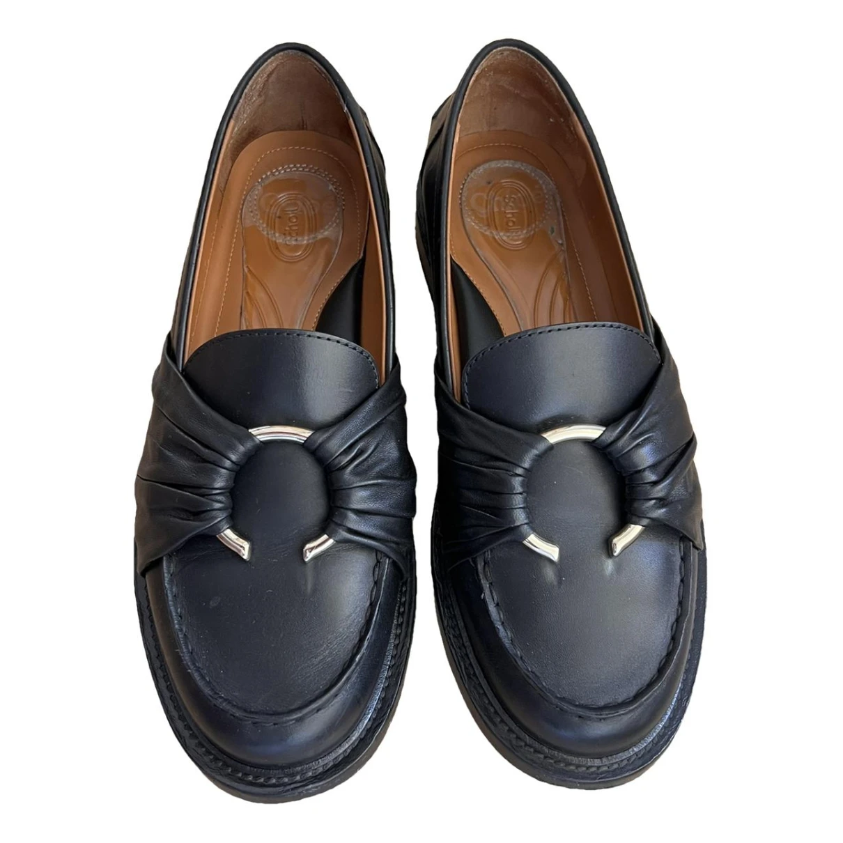 Pre-owned Chloé C Leather Flats In Black