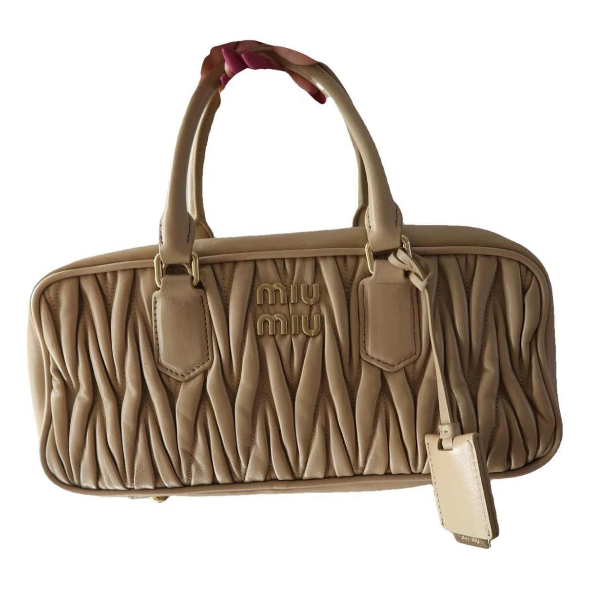 Pre-owned Miu Miu Arcadie Leather Handbag In Beige