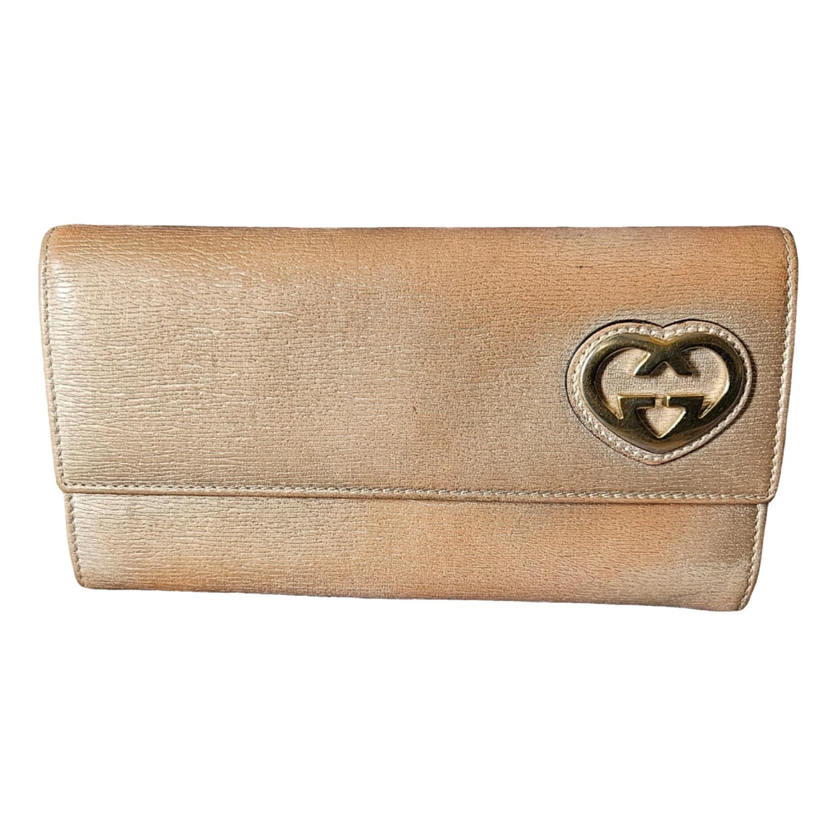 Pre-owned Gucci Interlocking Leather Wallet In Gold