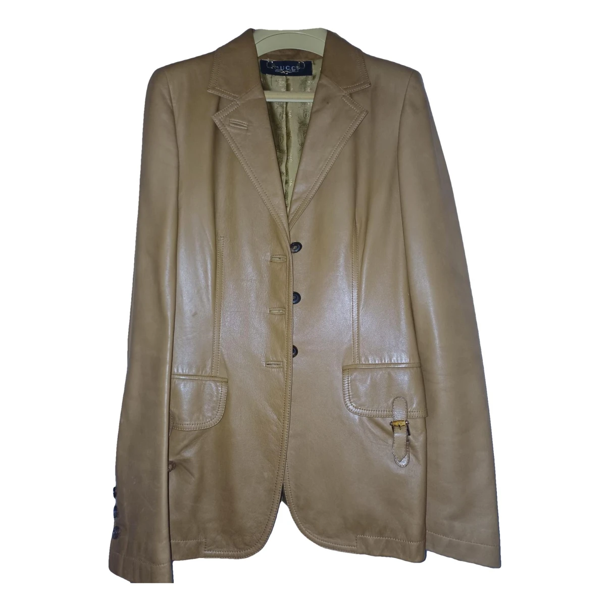 Pre-owned Gucci Leather Biker Jacket In Camel