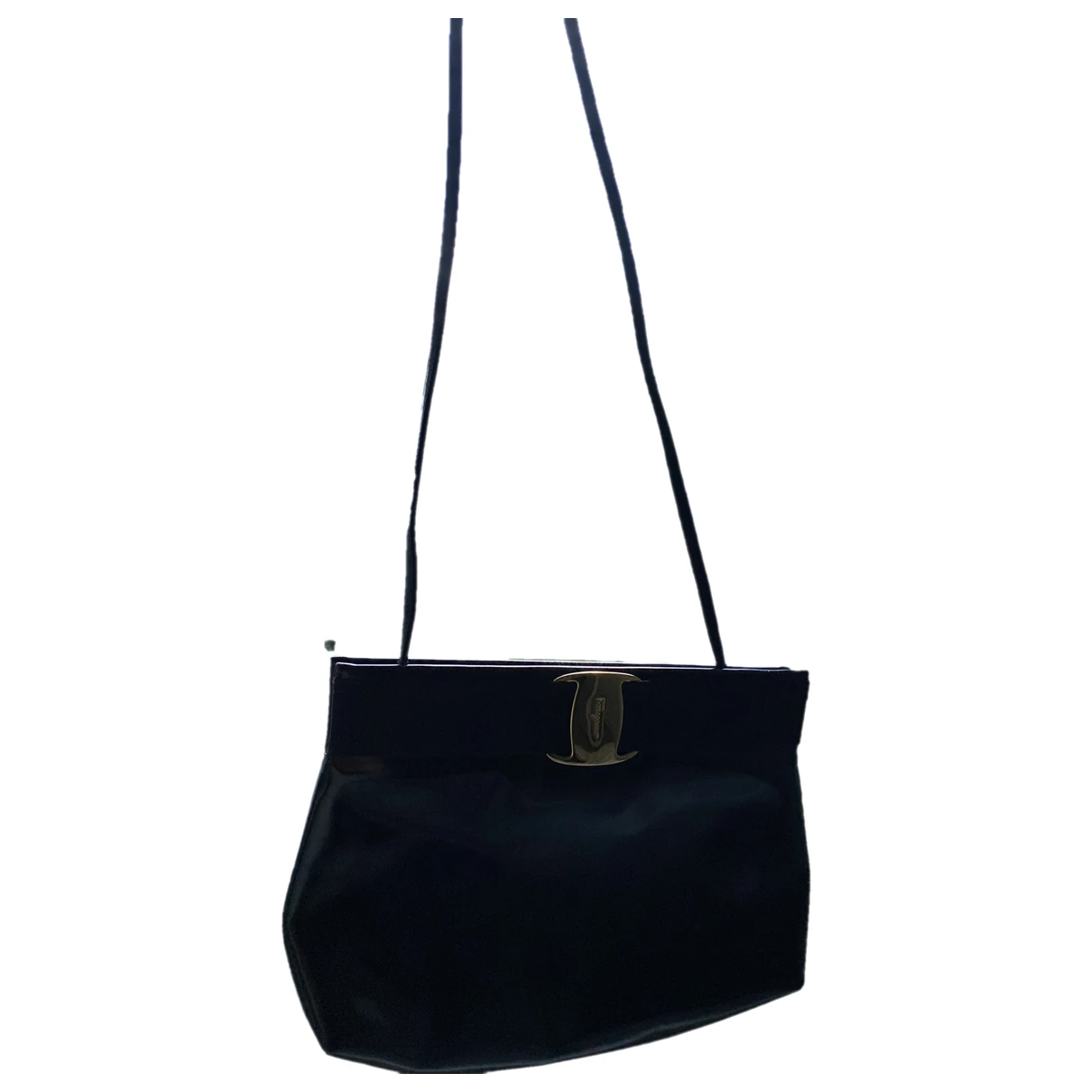Pre-owned Ferragamo Patent Leather Clutch Bag In Black