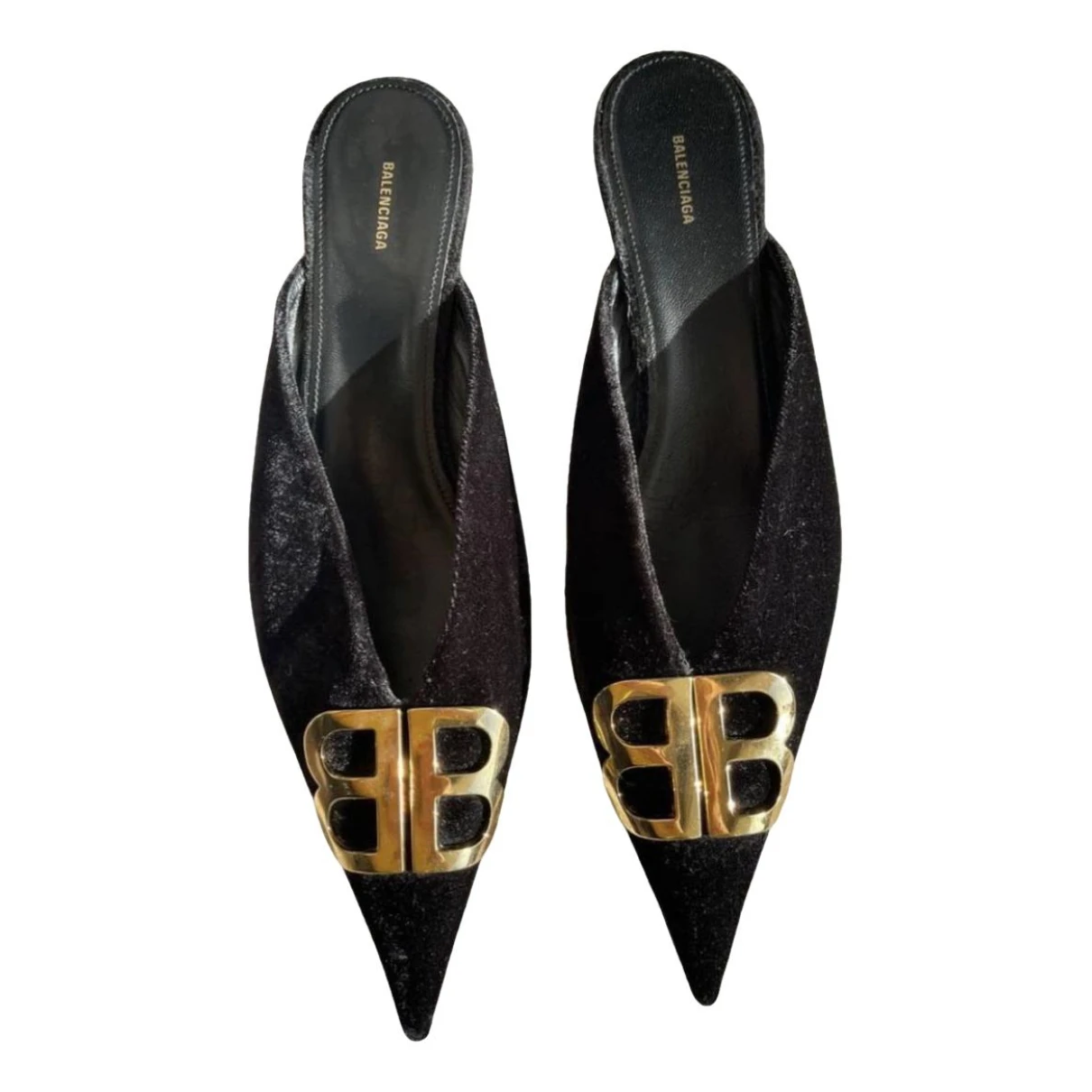 Pre-owned Balenciaga Bb Velvet Heels In Black