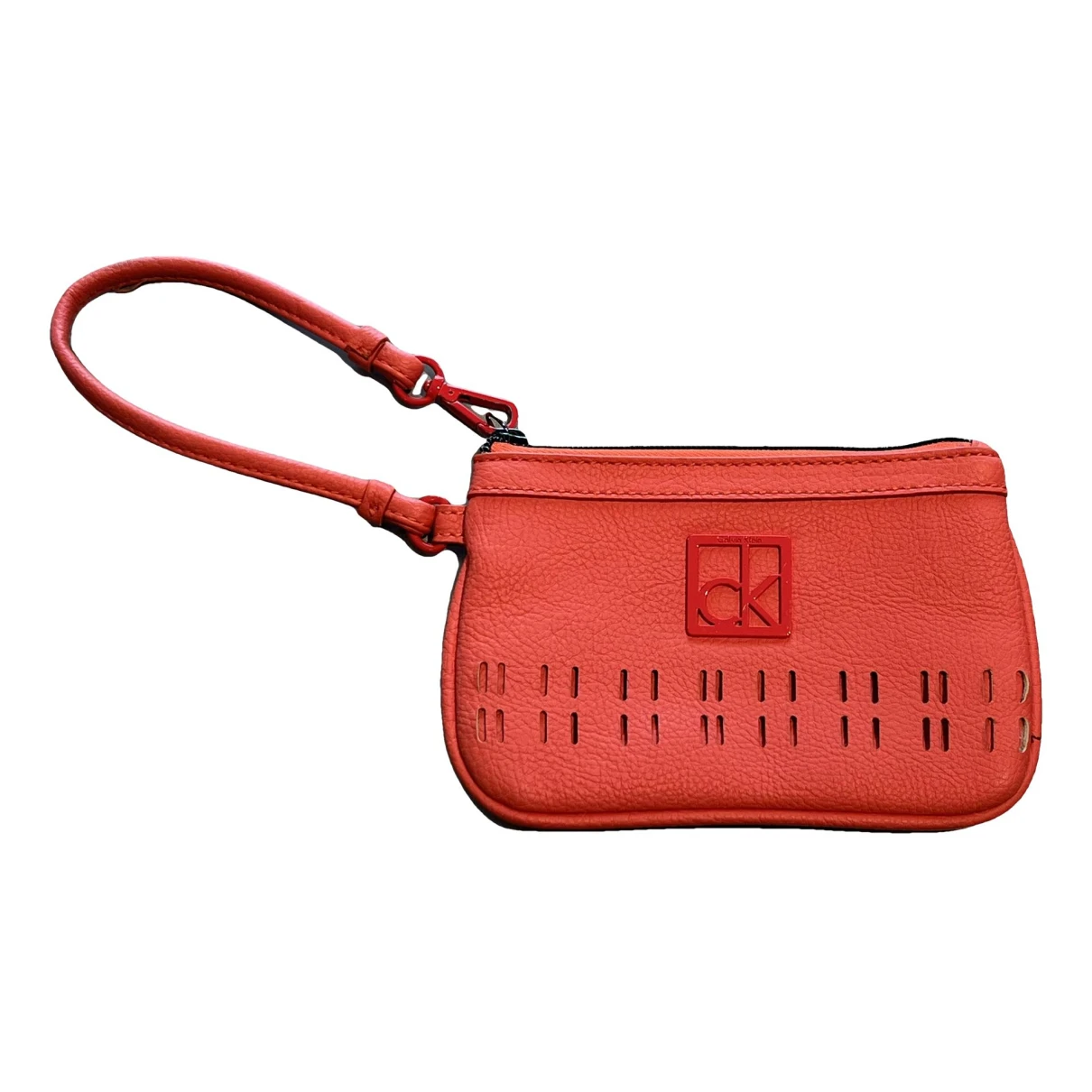 Pre-owned Calvin Klein Leather Clutch Bag In Orange
