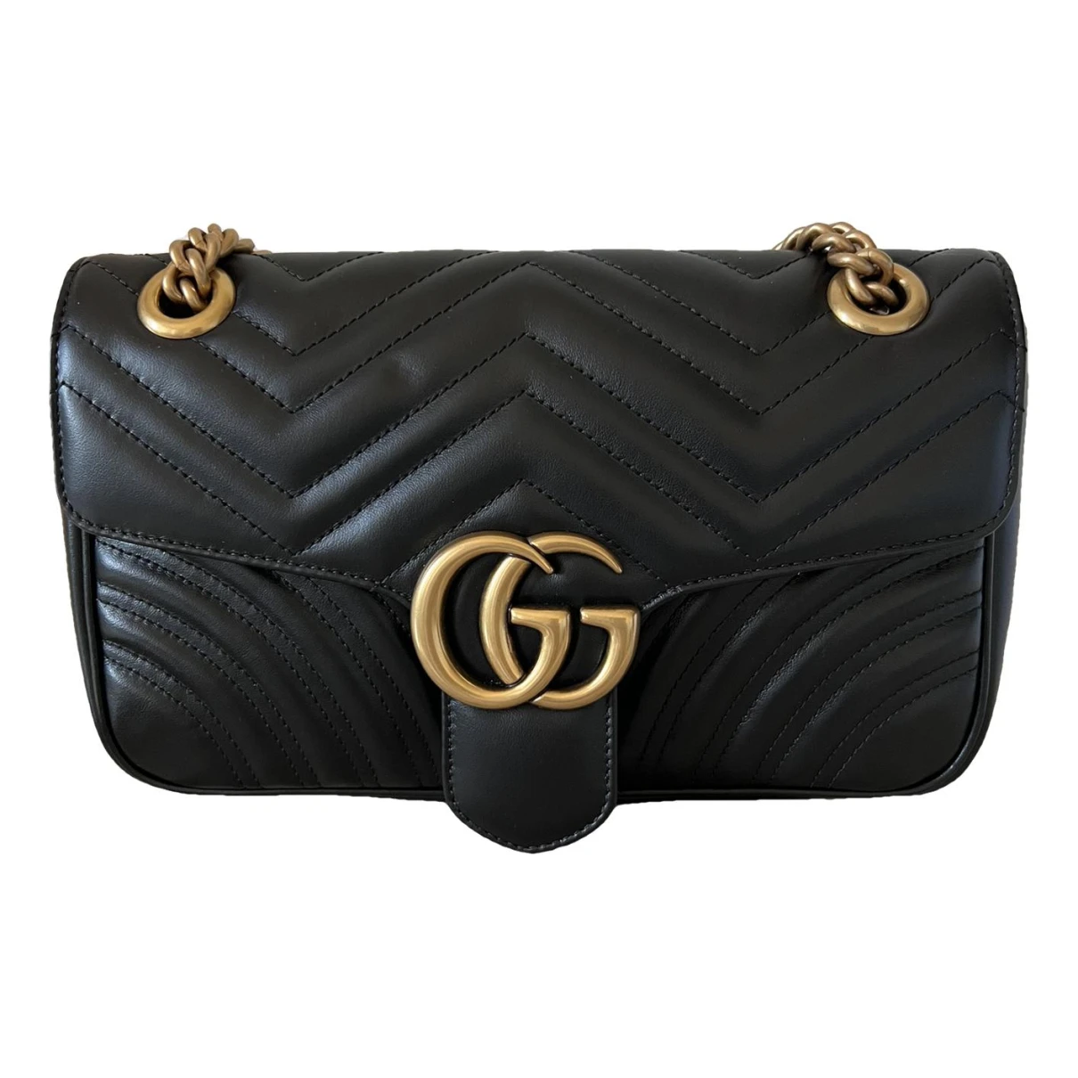 Pre-owned Gucci Gg Marmont Flap Leather Handbag In Black