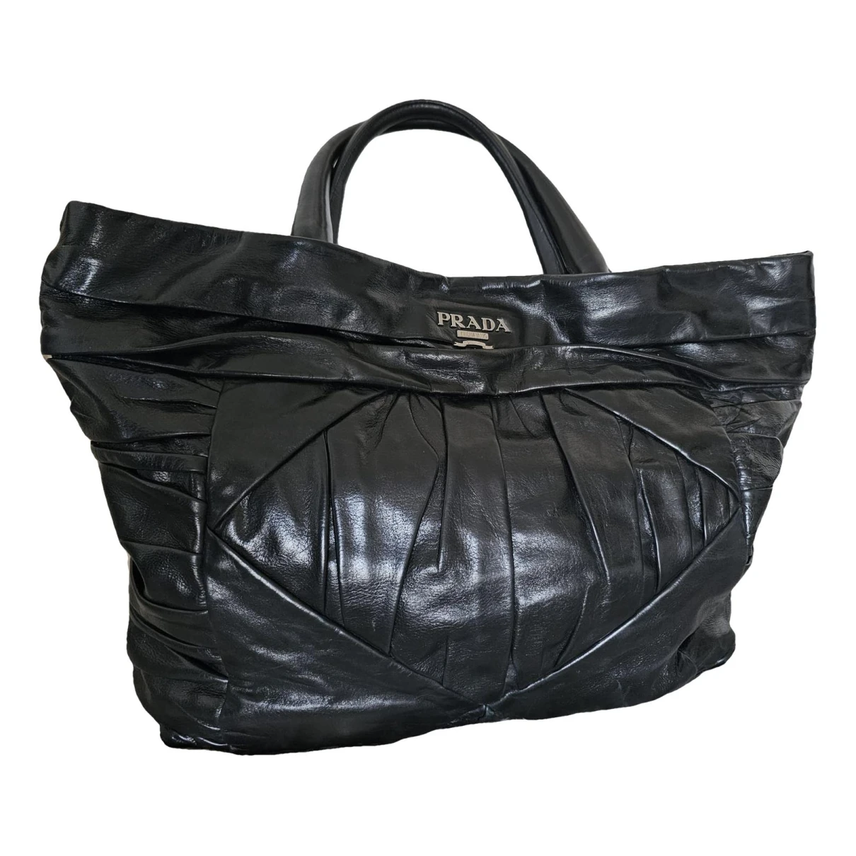 Pre-owned Prada Madras Leather Handbag In Black