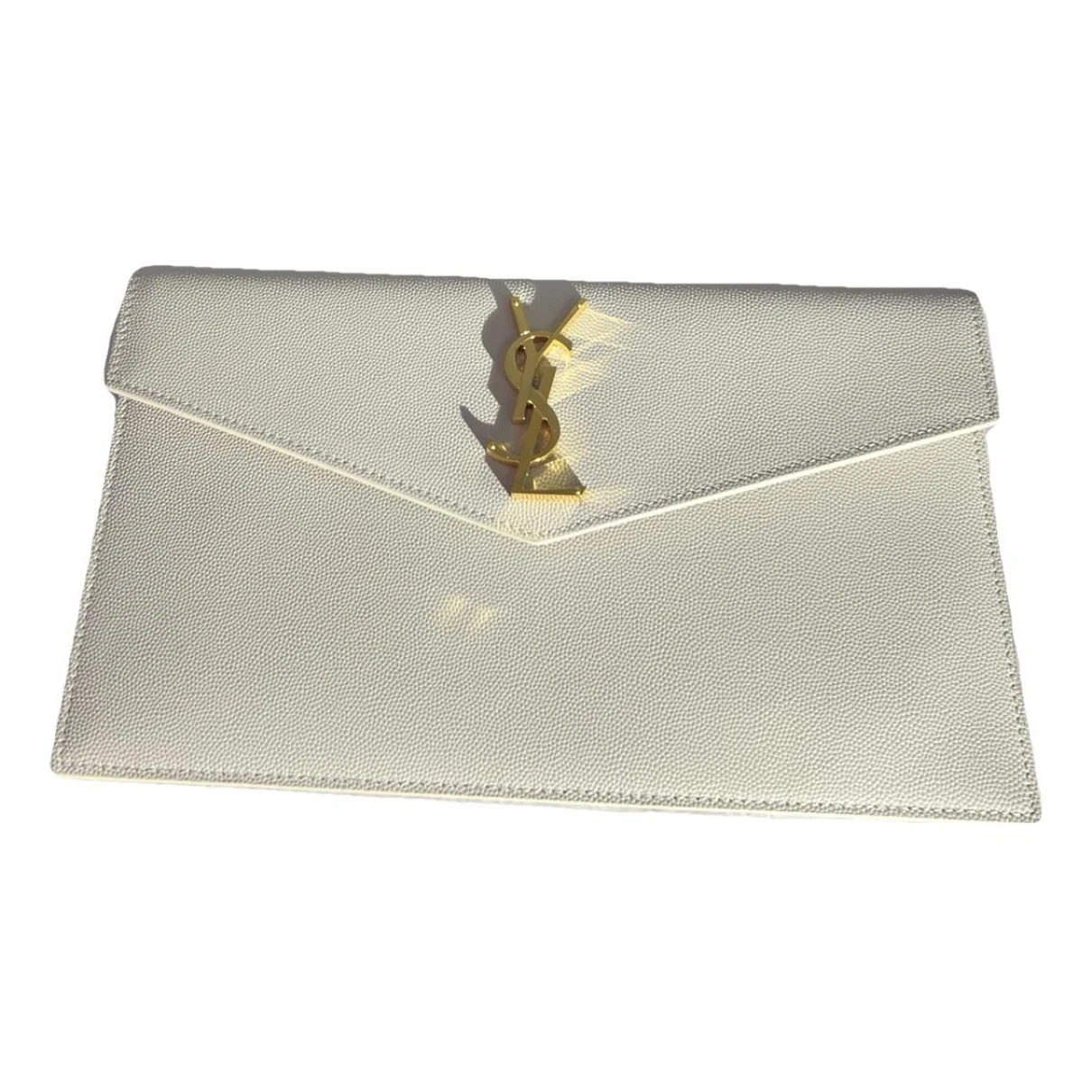 Pre-owned Saint Laurent Uptown Leather Clutch Bag In White