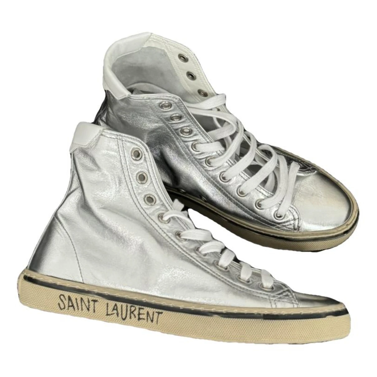 Pre-owned Saint Laurent Leather Trainers In Metallic