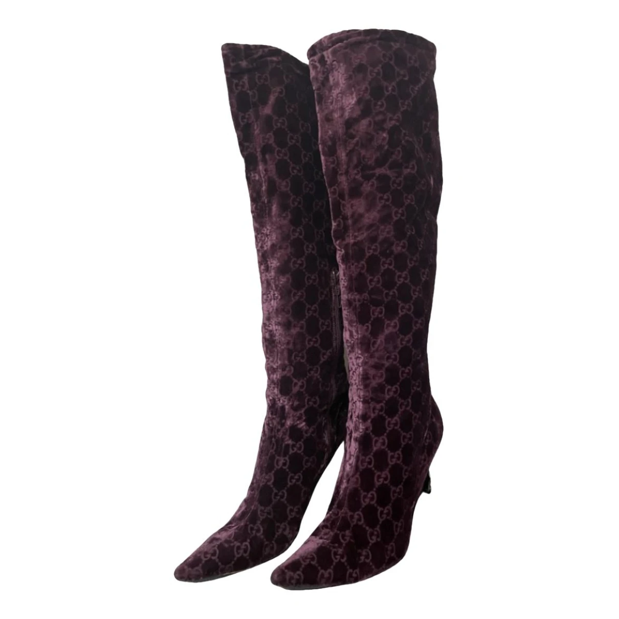 Pre-owned Gucci Velvet Boots In Burgundy