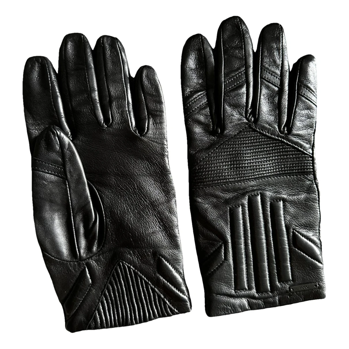 Pre-owned Hugo Boss Leather Gloves In Black