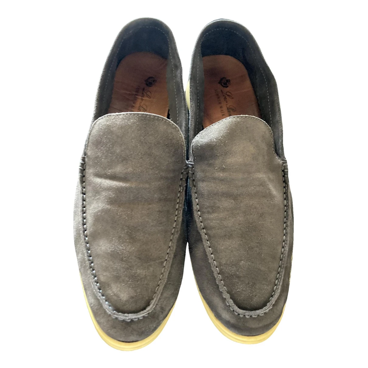 Pre-owned Loro Piana Summer Walk Leather Flats In Anthracite