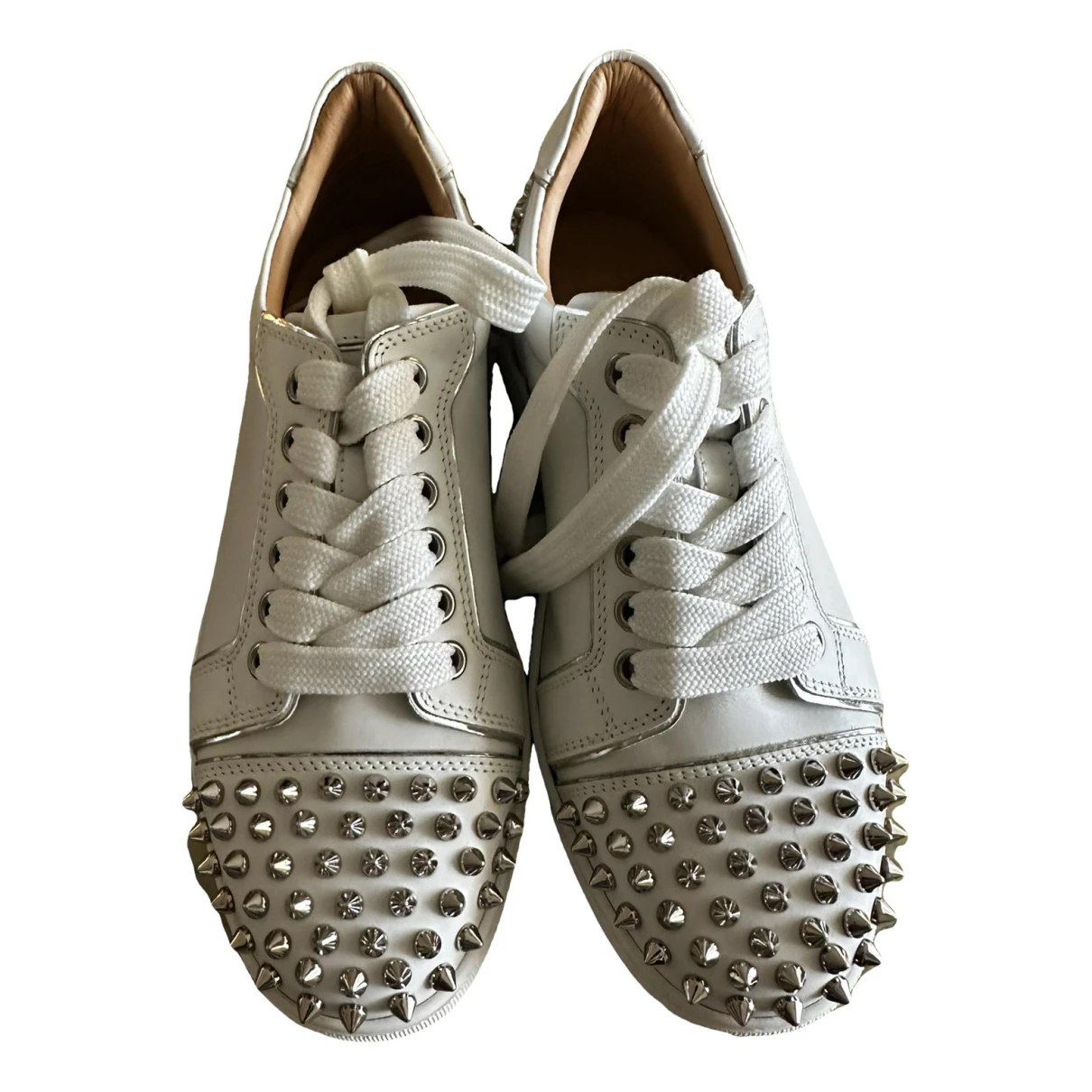 Pre-owned Christian Louboutin Lou Spikes Leather Trainers In White