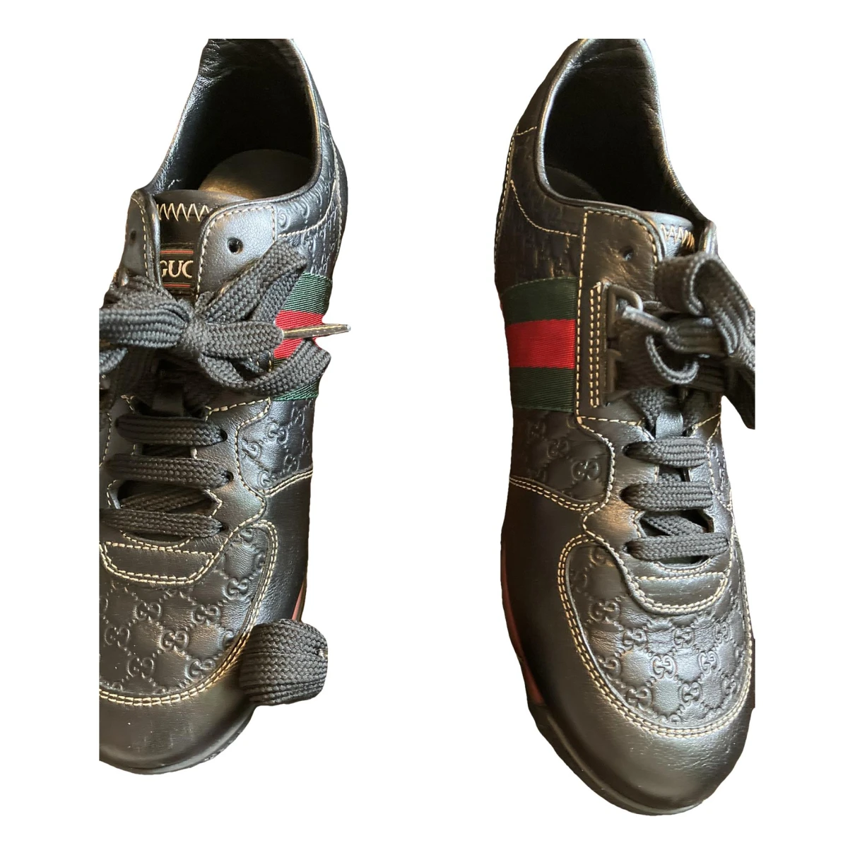 Pre-owned Gucci Leather Trainers In Black