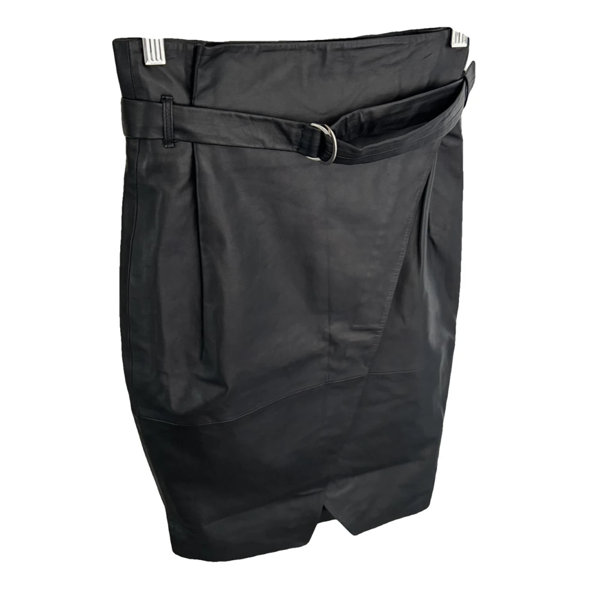 Pre-owned Berenice Leather Mid-length Skirt In Black