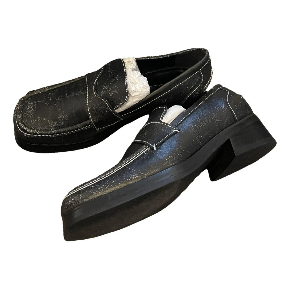 Pre-owned Eckhaus Latta Leather Flats In Black