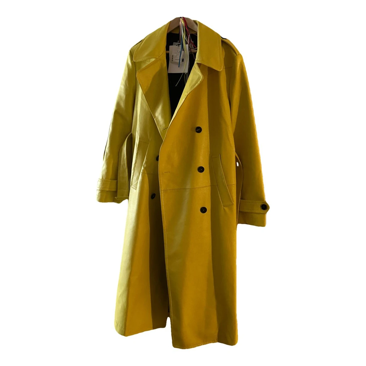 Pre-owned Msgm Leather Trench Coat In Yellow