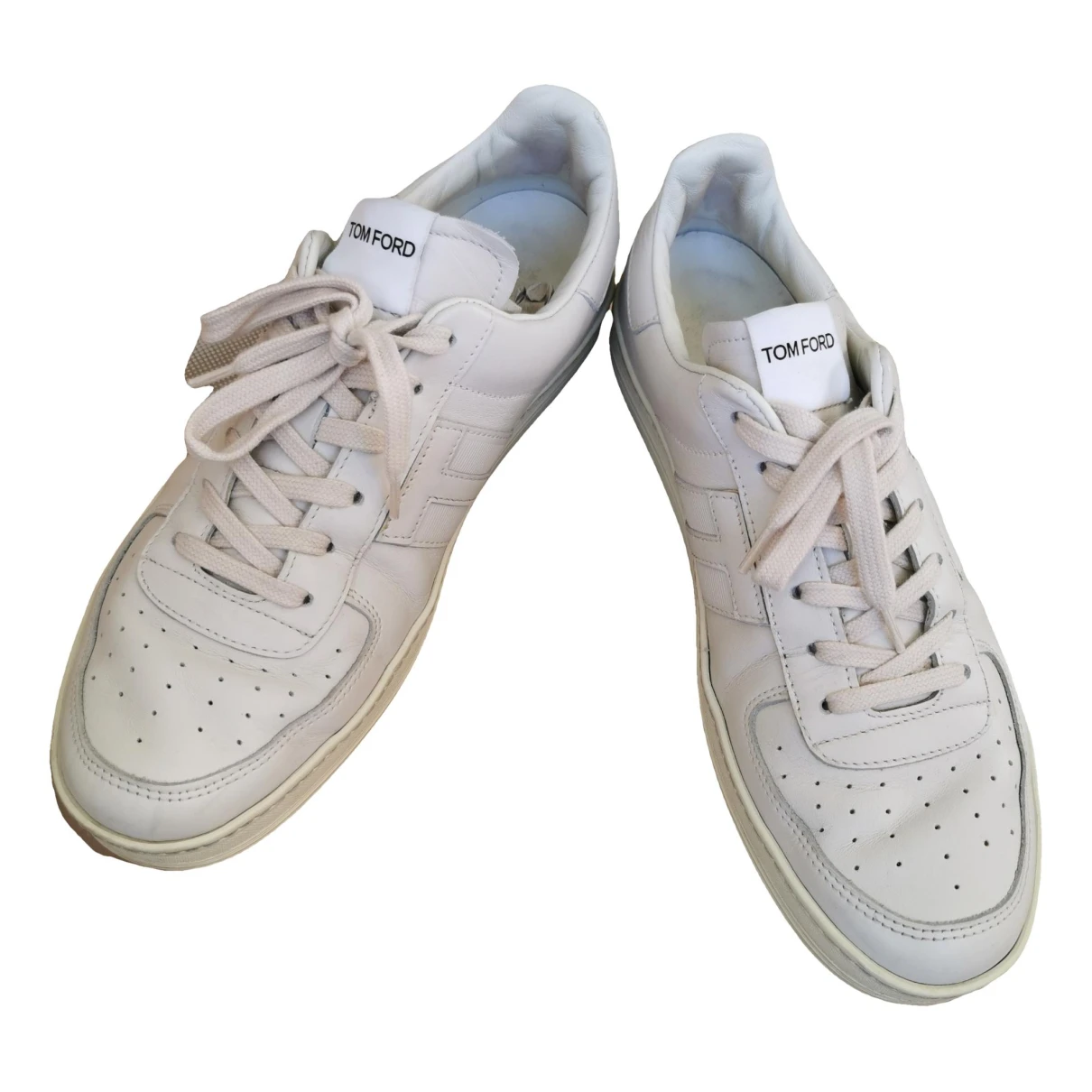 Pre-owned Tom Ford Leather Low Trainers In Beige