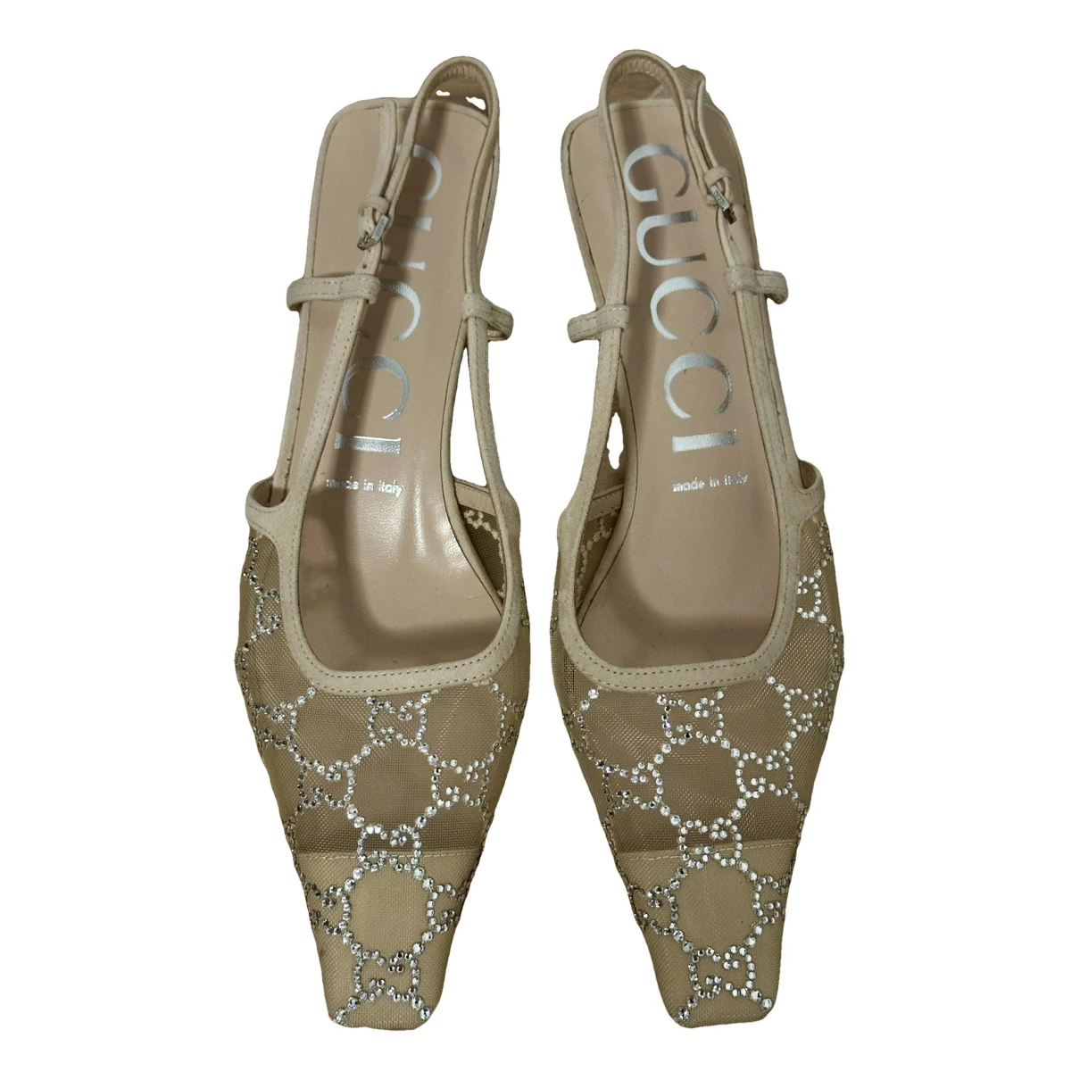 Pre-owned Gucci Glitter Sandal In Beige