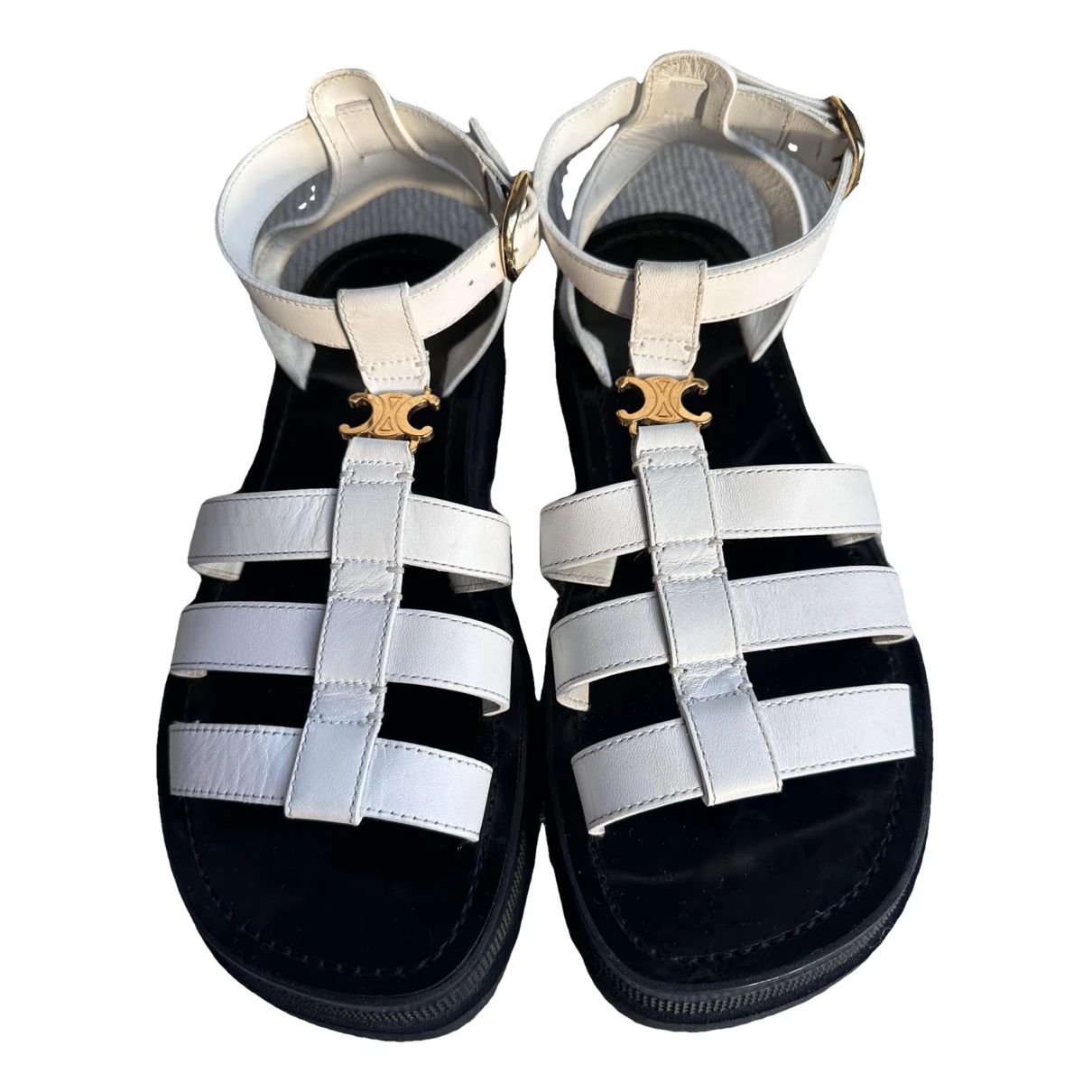 Pre-owned Celine Triomphe Leather Sandal In White