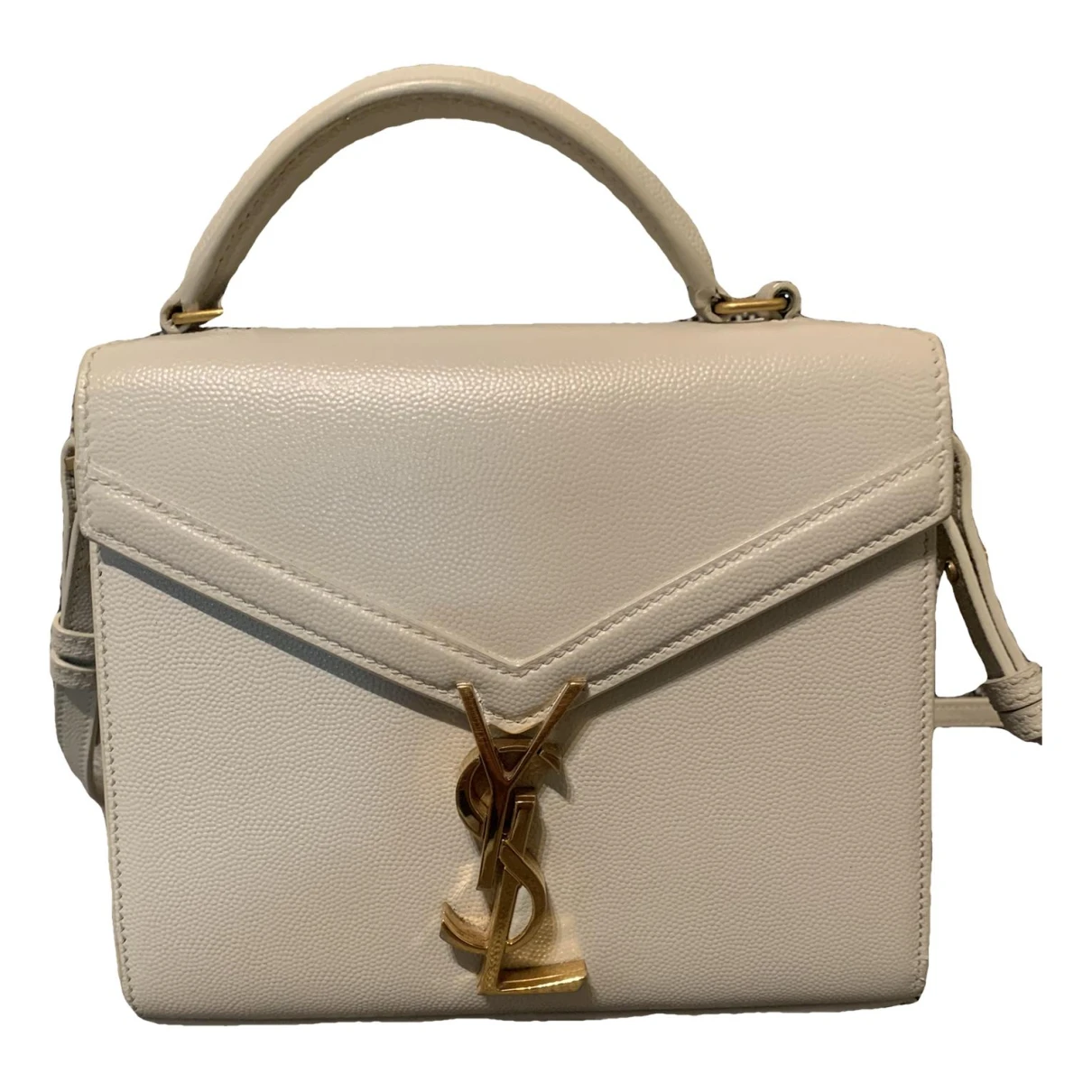 Pre-owned Saint Laurent Cassandra Top Handle Leather Handbag In White