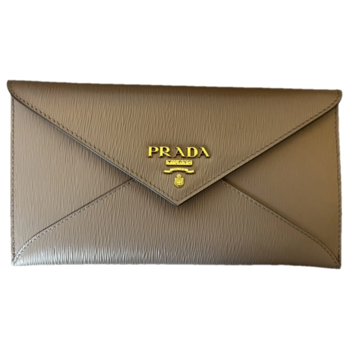 Pre-owned Prada Leather Clutch Bag In Beige