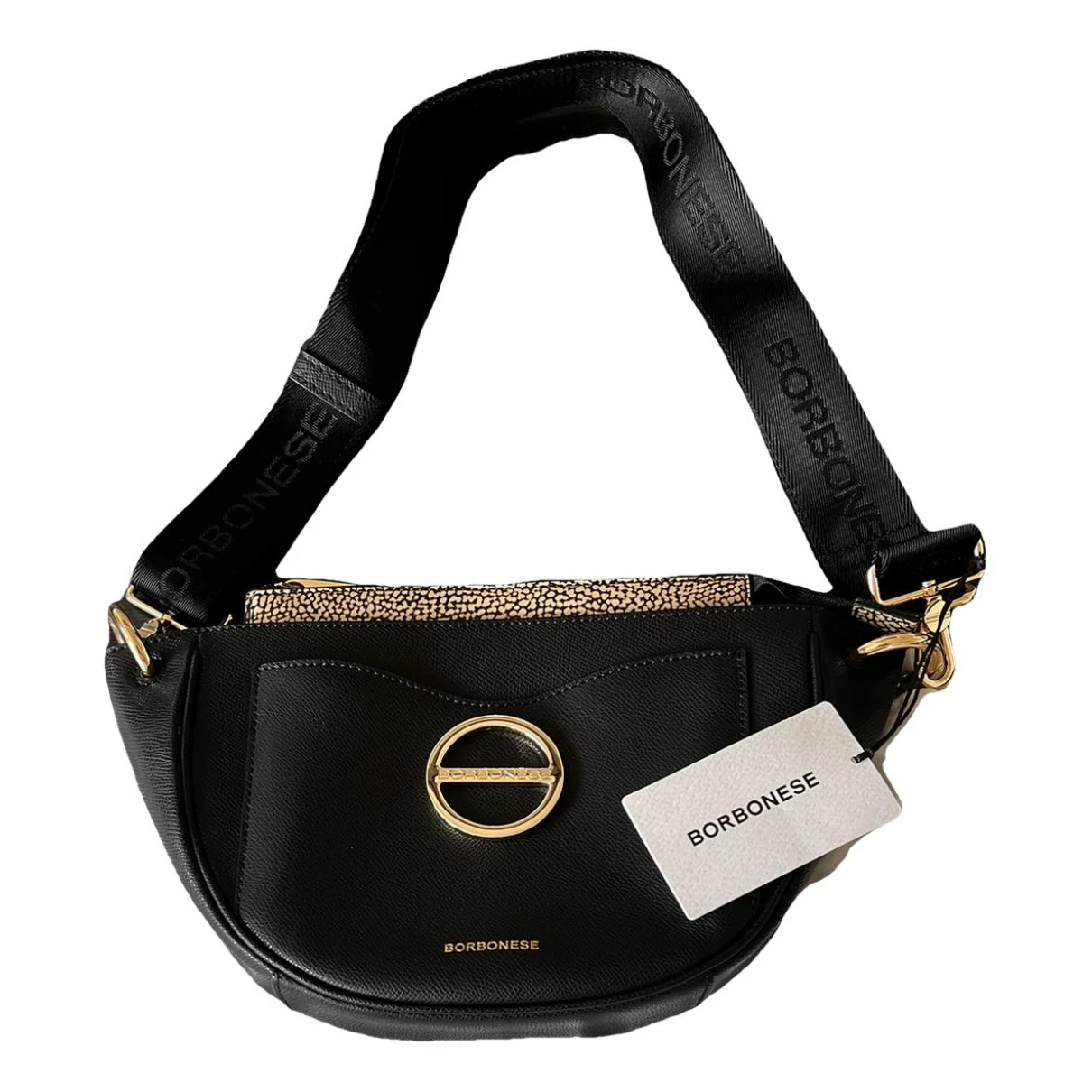 Pre-owned Borbonese Leather Crossbody Bag In Black