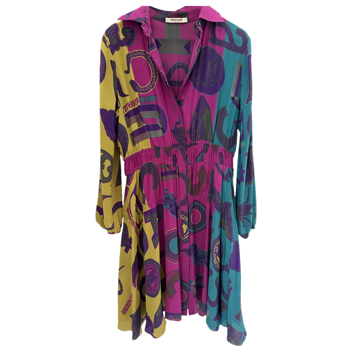 Pre-owned Roberto Cavalli Silk Mid-length Dress In Multicolour
