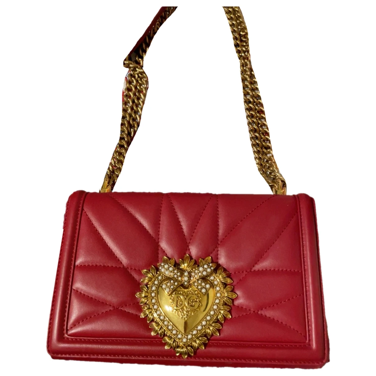 Pre-owned Dolce & Gabbana Devotion Leather Handbag In Red