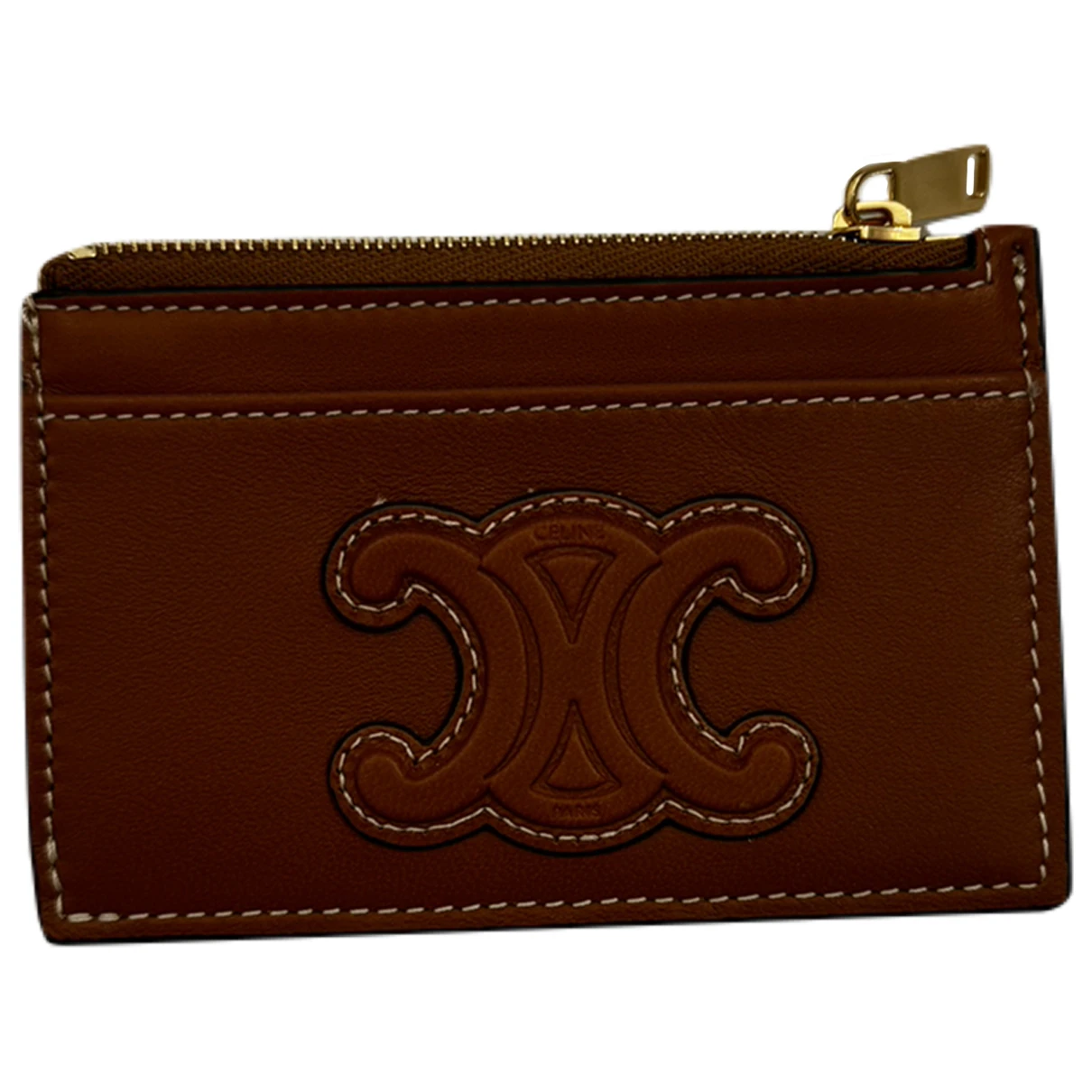 Pre-owned Celine Leather Card Wallet In Brown