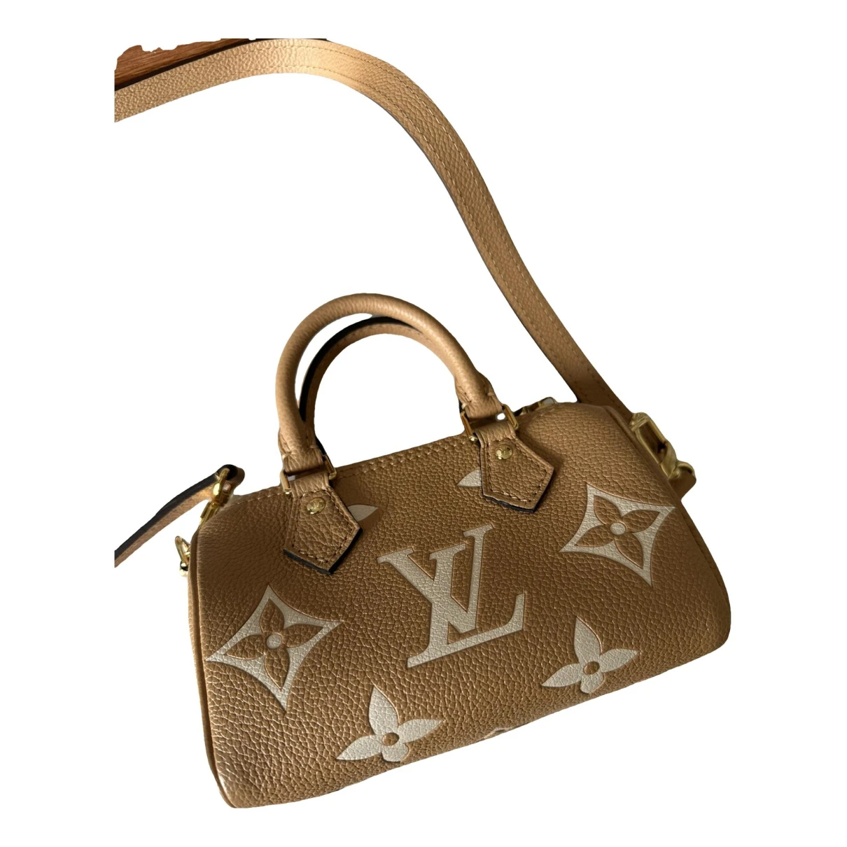 Pre-owned Louis Vuitton Nano Speedy / Mini Hl Leather Crossbody Bag In Beige