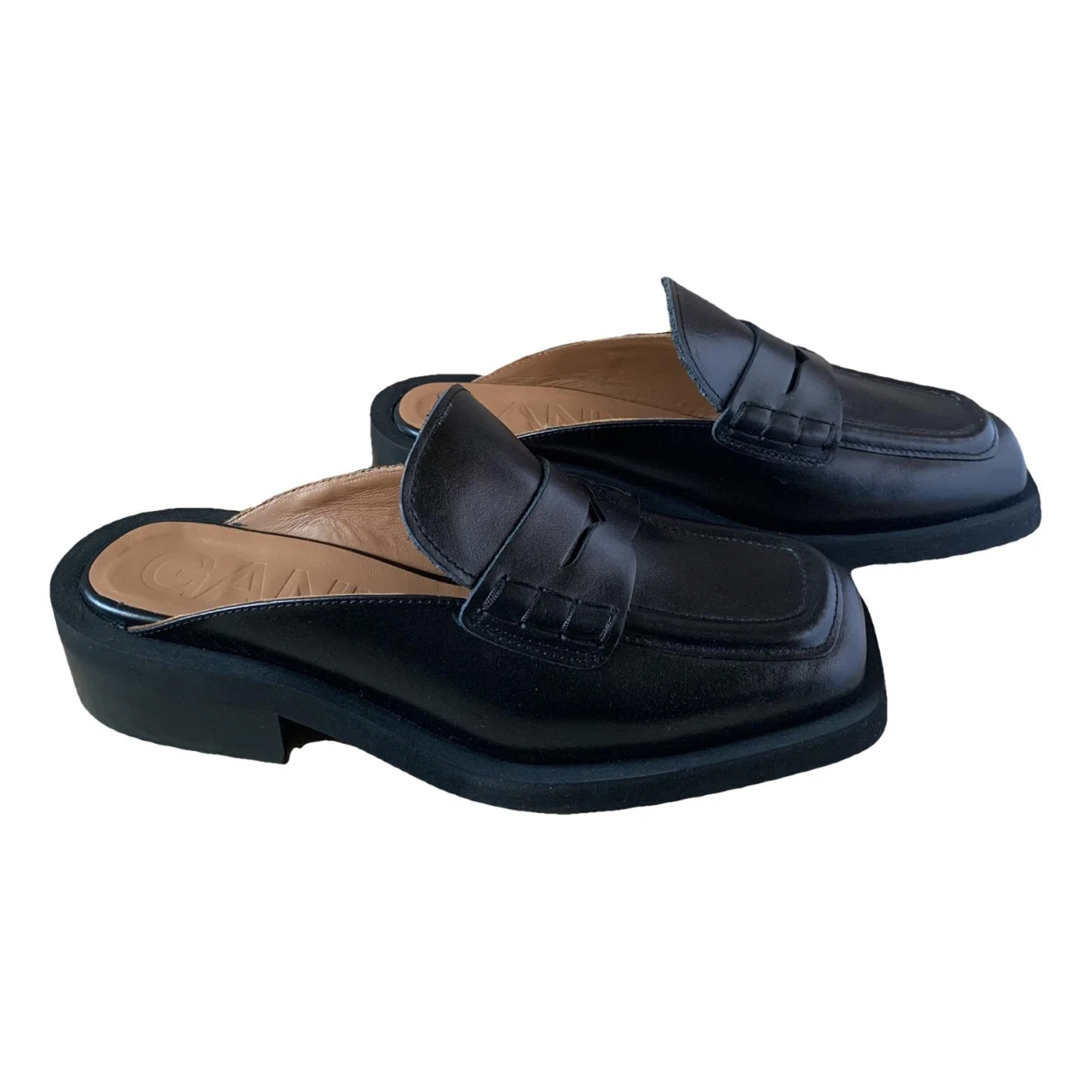 Pre-owned Ganni Leather Mules & Clogs In Black