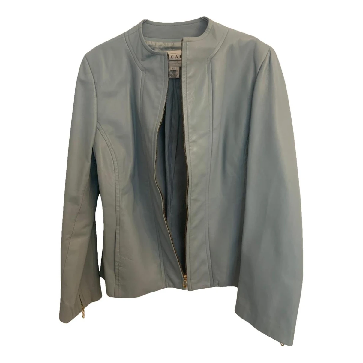 Pre-owned Oscar De La Renta Leather Short Vest In Blue