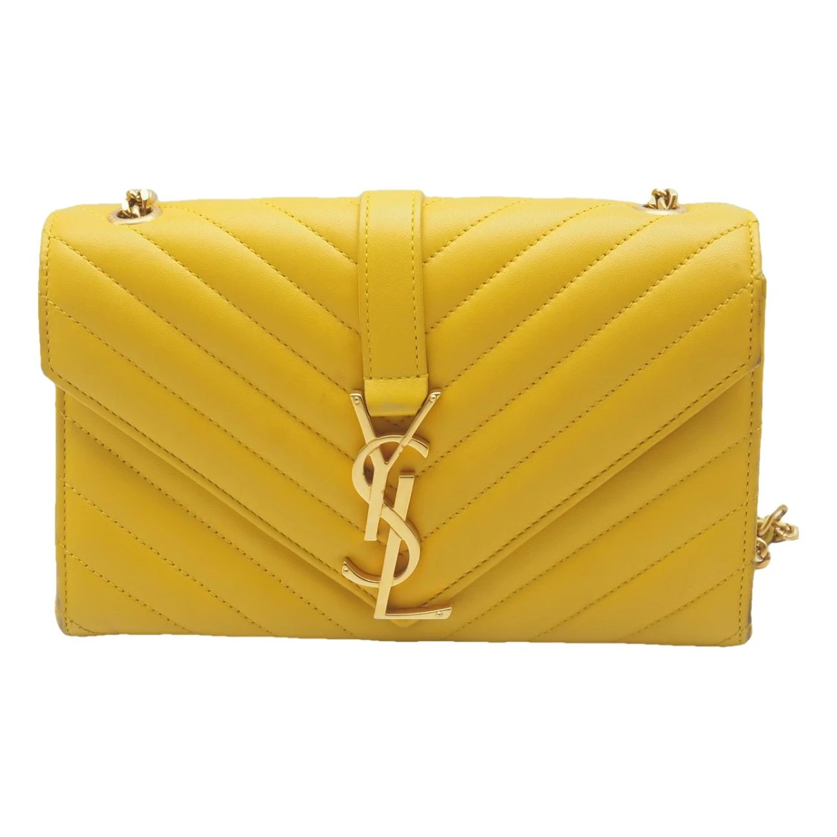 Pre-owned Saint Laurent Baby Monogramme Leather Crossbody Bag In Yellow