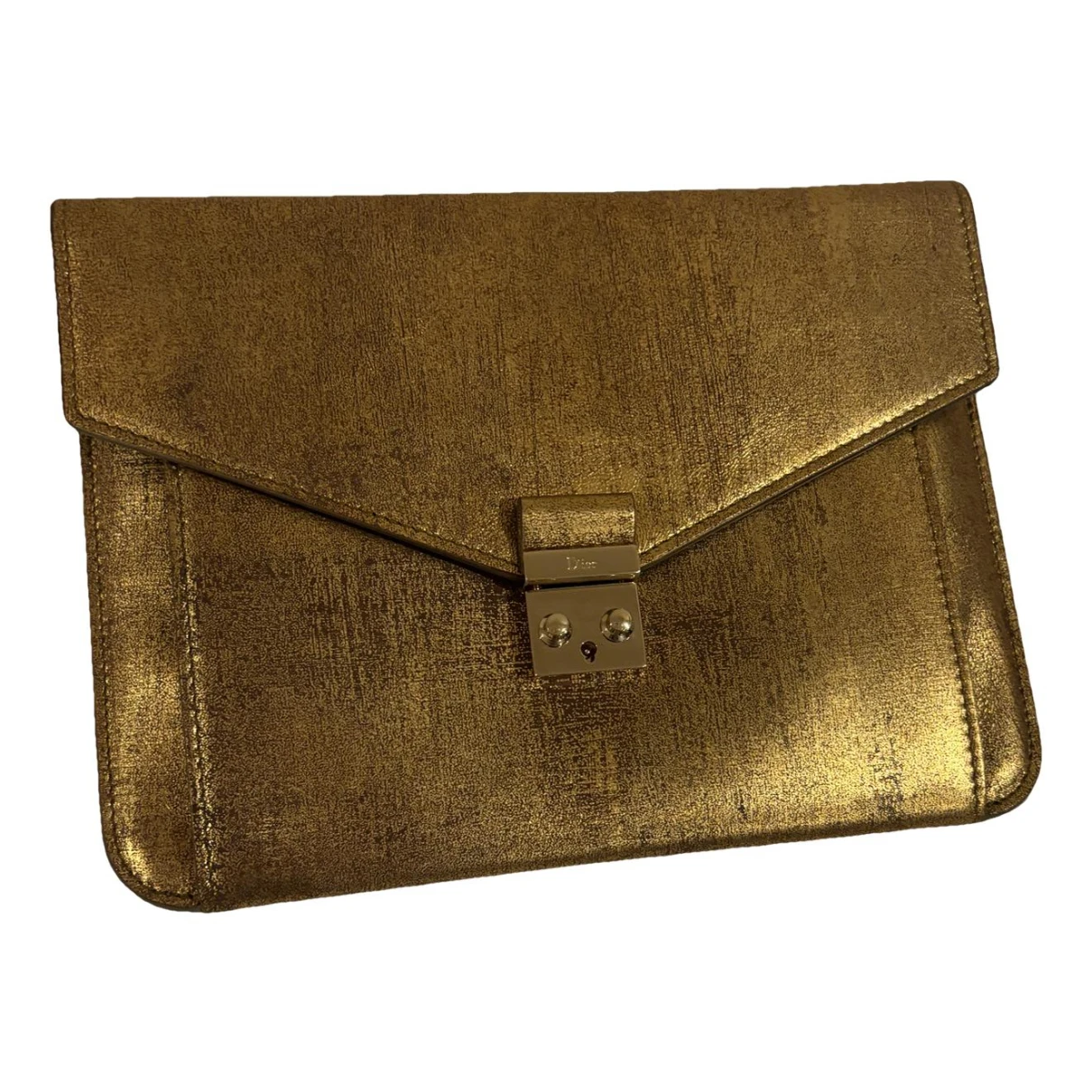 Pre-owned Dior Leather Clutch Bag In Gold