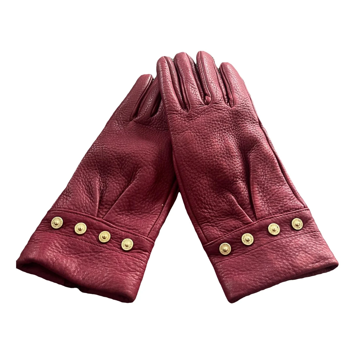 Pre-owned Mulberry Leather Gloves In Burgundy