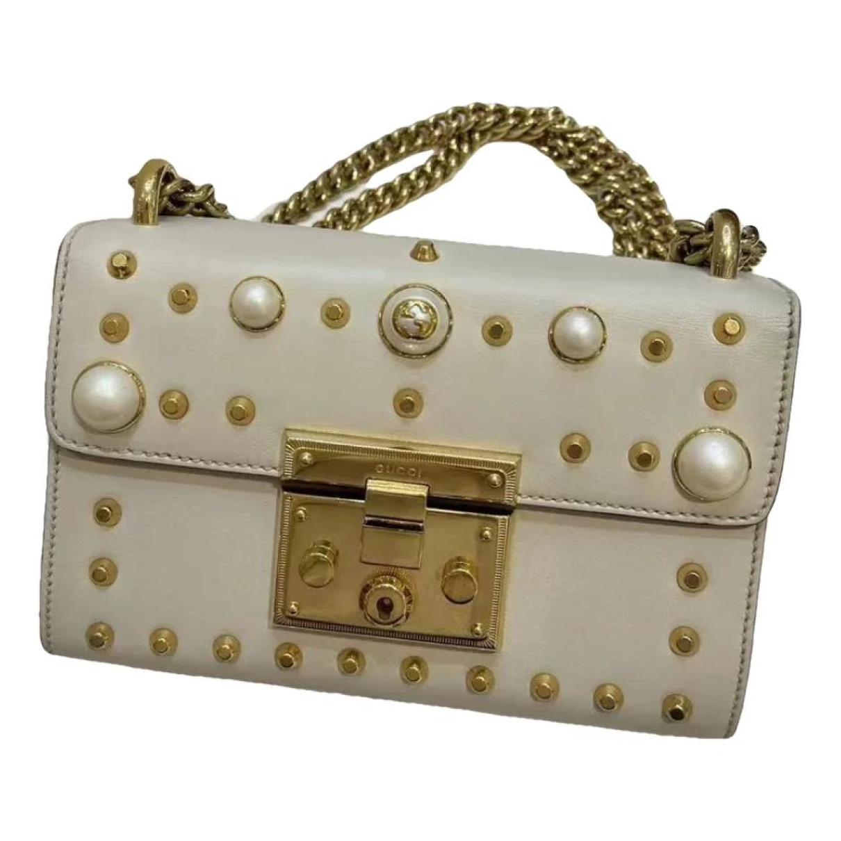Pre-owned Gucci Padlock Leather Crossbody Bag In White